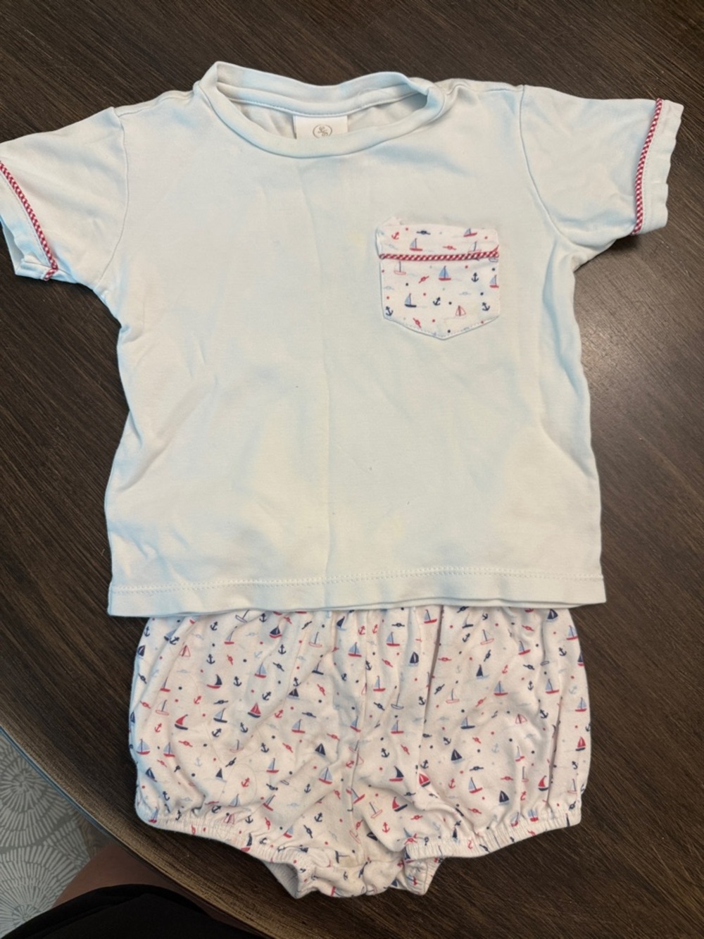 Light Blue Nautical Pocket Pajama Set for Kids - Unbranded